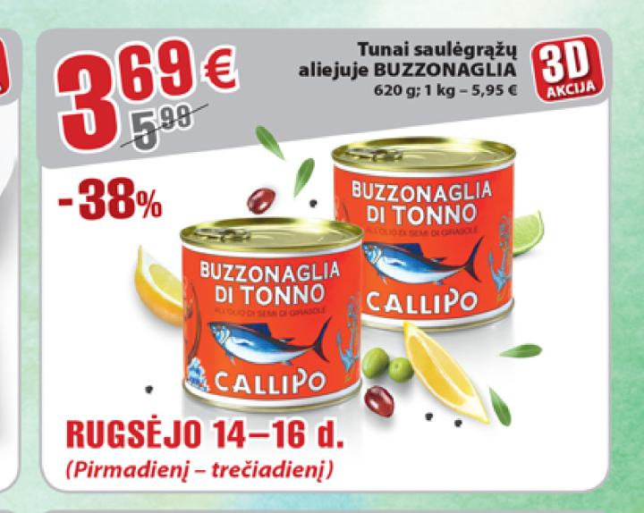 Tunai saulėgrąžų aliejuje BUZZONAGLIA, 620 g