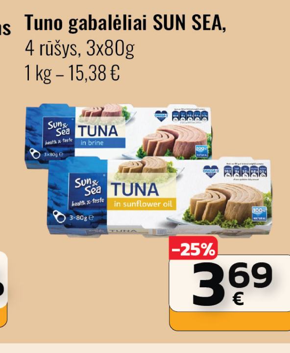 Tuno gabalėliai SUN SEA, 3 x 80 g