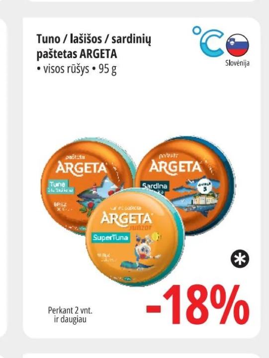 Tuno / lašišos / sardinių paštetas ARGETA, 95 g