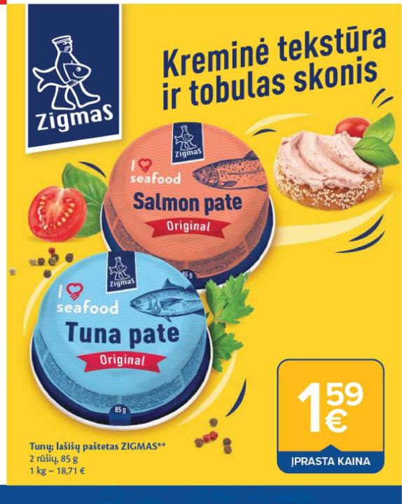 Tunų; lašišų paštetas ZIGMAS, 85 g