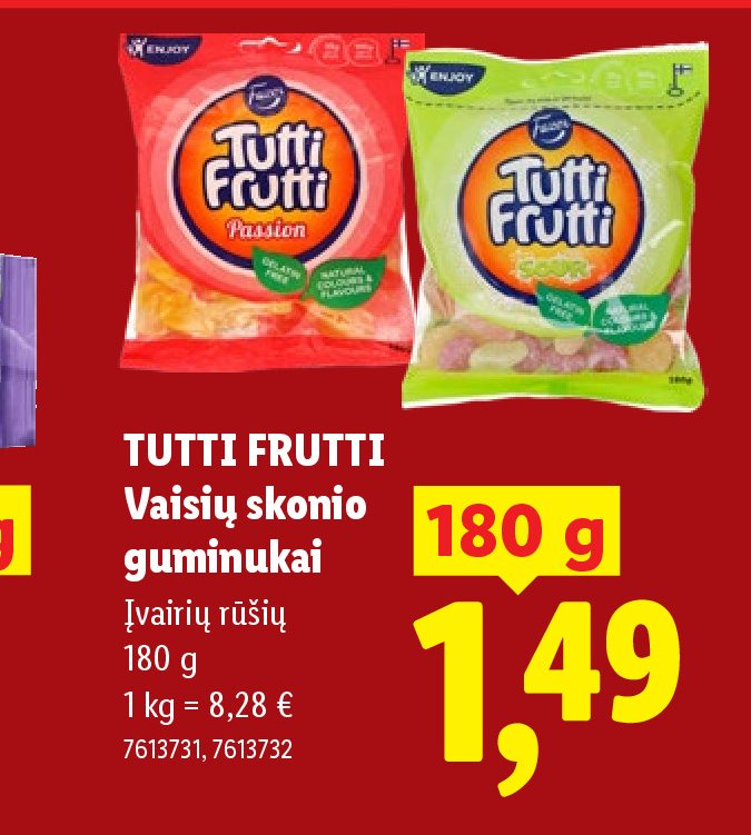 TUTTI FRUTTI Vaisių skonio guminukai, 180 g