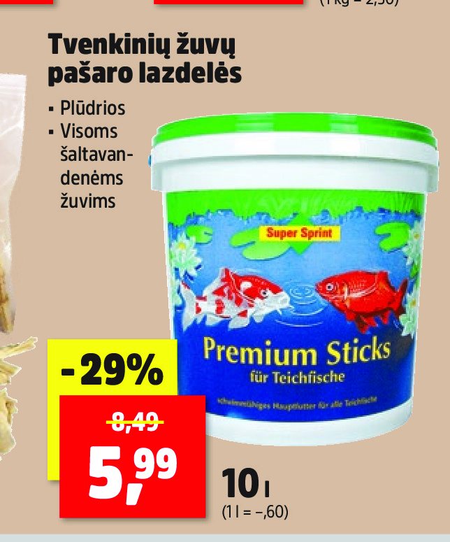 Tvenkinių žuvų pašaro lazdelės, 10 l