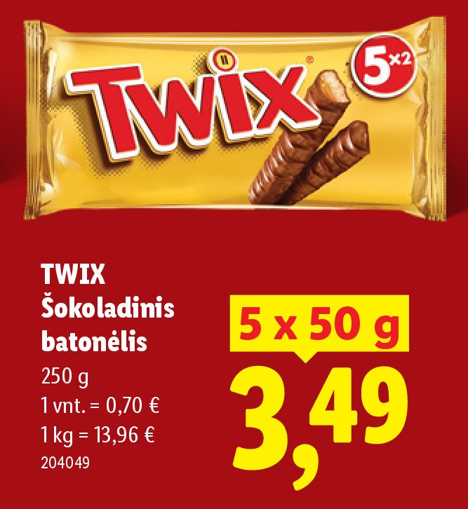 TWIX Šokoladinis batonėlis, 250 g