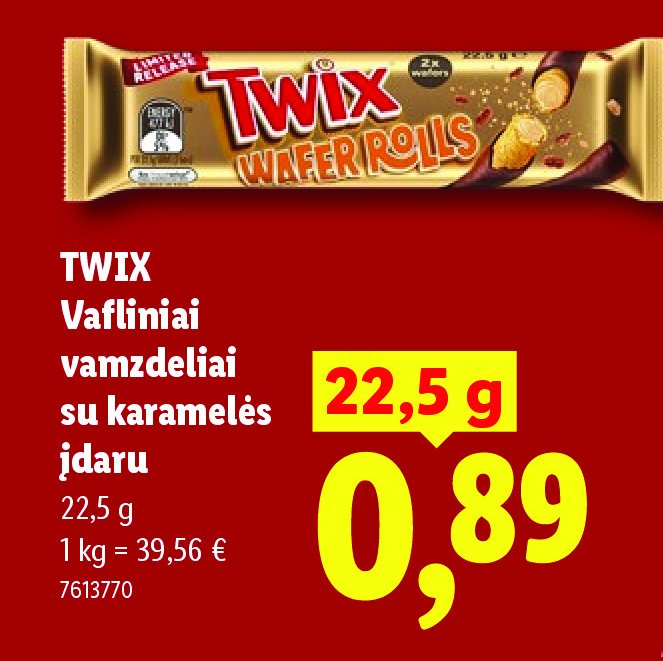 TWIX Vafliniai vamzdeliai su karamelės įdaru, 22.5 g