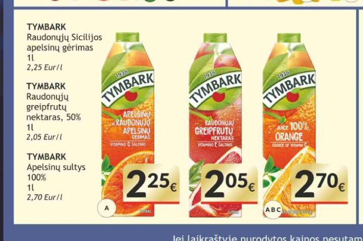 TYMBARK Apelsinų sultys 100%, 1 l