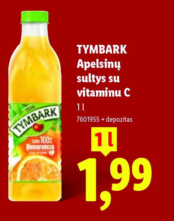 TYMBARK Apelsinų sultys su vitaminu C, 1 l