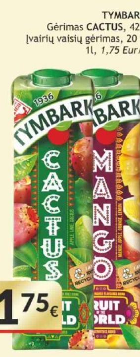 TYMBARK Gėrimas CACTUS, 42% įvairių vaisių gėrimas, 20%, 1 l