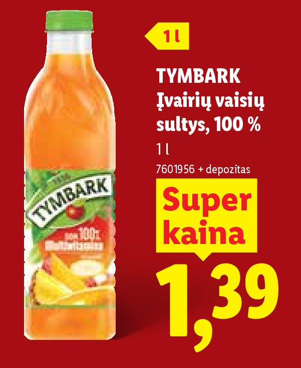 TYMBARK Įvairių vaisių sultys, 100 %, 1 l