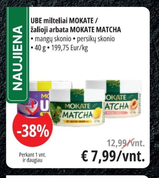 UBE milteliai MOKATE / žalioji arbata MOKATE MATCHA, 40 g