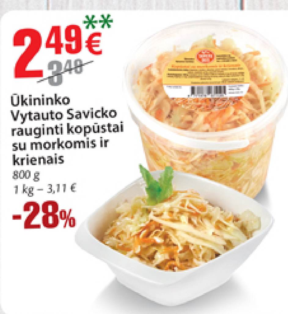 Ūkininko Vytauto Savicko rauginti kopūstai su morkomis ir krienais, 800 g