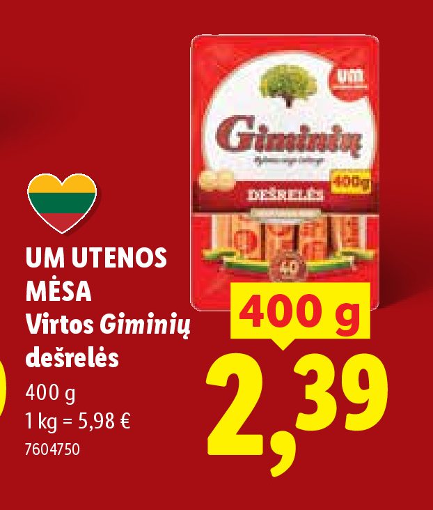UM UTENOS MĖSA Virtos Giminių dešrelės, 400 g