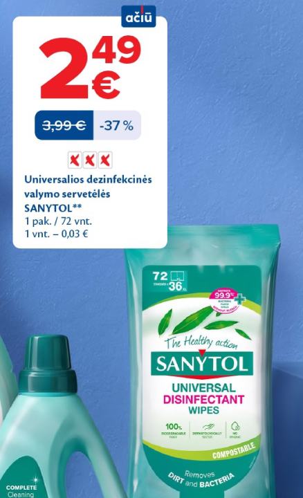 Universalios dezinfekcinės valymo servetėlės SANYTOL, 1 pak.