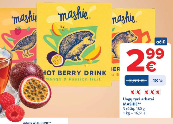 Uogų tyrė arbatai MASHIE, 180 g