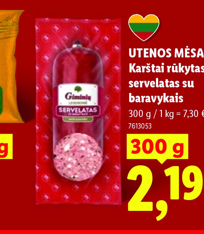 UTENOS MĖSA Karštai rūkytas servelatas su baravykais, 300 g