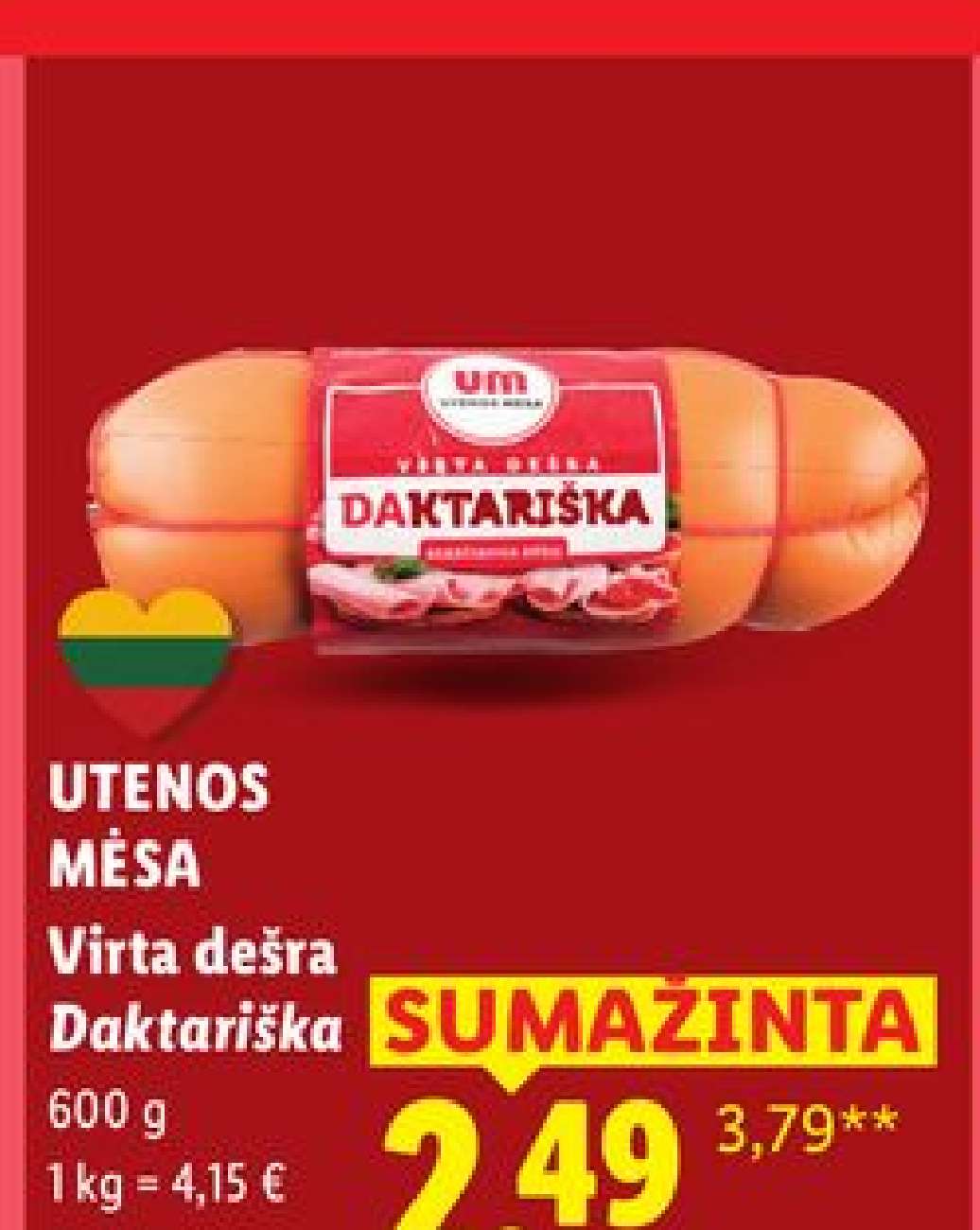 UTENOS MĖSA Virta dešra Daktariška, 600 g