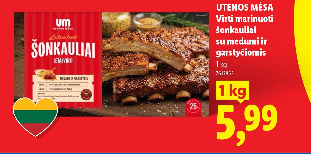 UTENOS MĖSA Virti marinuoti šonkauliai su medumi ir garstyčiomis, 1 kg