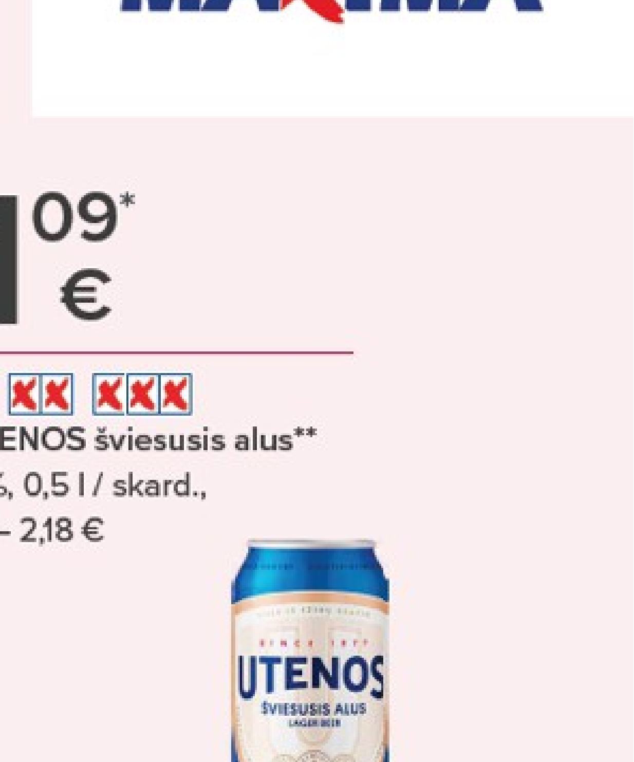 UTENOS šviesusis alus, 0.5 l