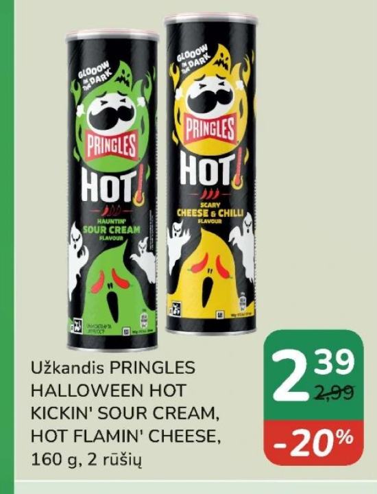Užkandis PRINGLES HALLOWEEN HOT KICKIN' SOUR CREAM, HOT FLAMIN' CHEESE, 160 g
