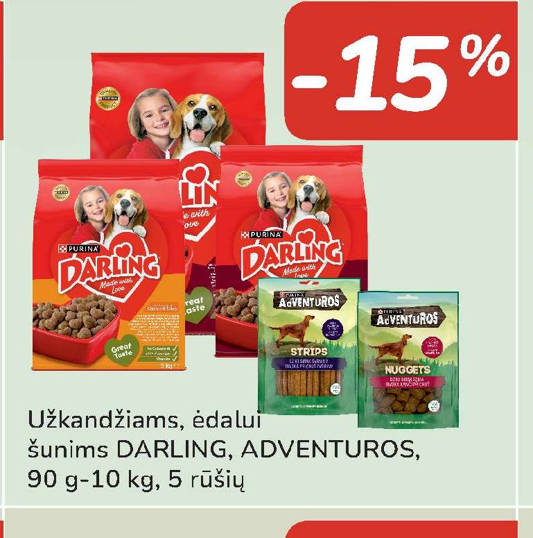 Užkandžiams, ėdalui šunims DARLING, ADVENTUROS, 90 g-10 kg