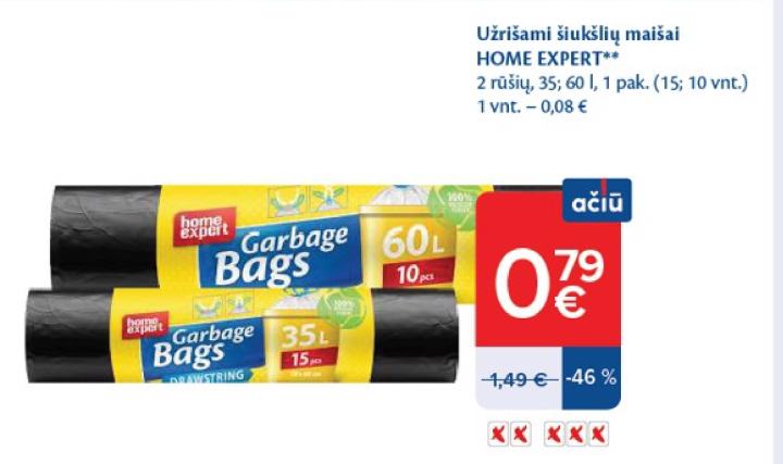 Užrišami šiukšlių maišai HOME EXPERT, 60 l