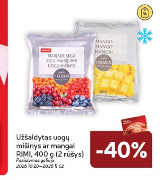 Užšaldytas uogų mišinys ar mangai RIMI, 400 g
