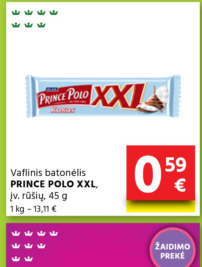 Vafilinis batonėlis PRINCE POLO XXL, 45 g