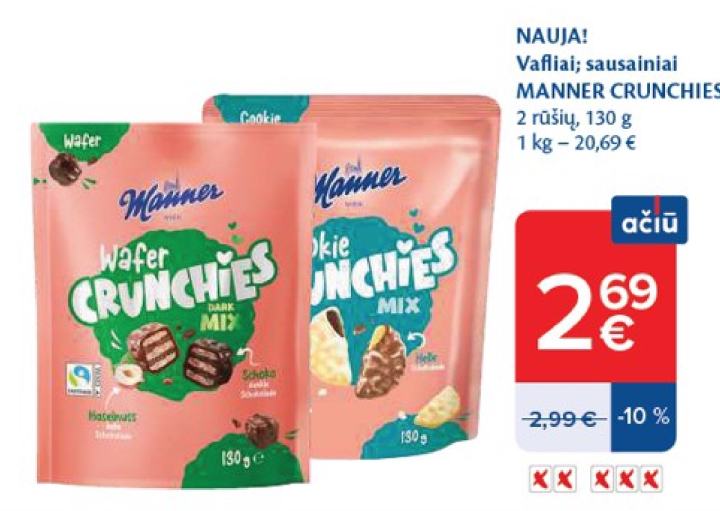 Vafliai; sausainiai MANNER CRUNCHIES, 130 g