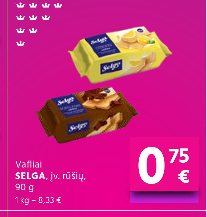Vafliai SELGA, įv. rūšių, 90 g