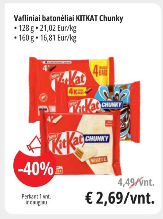 Vafliniai batonėliai KITKAT Chunky, 128 g