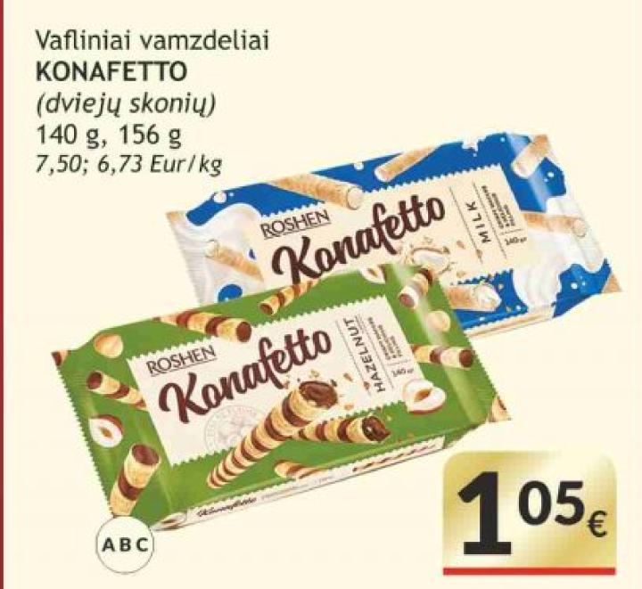 Vafliniai vamzdeliai KONAFETTO, 140 g