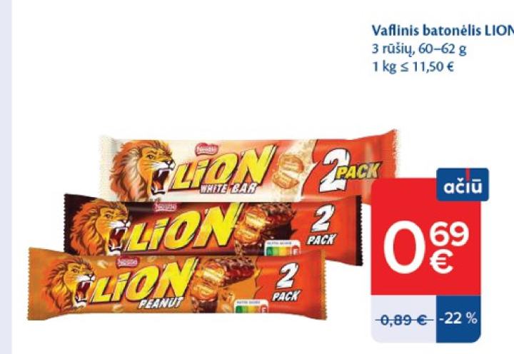 Vaflinis batonėlis LION, 62 g
