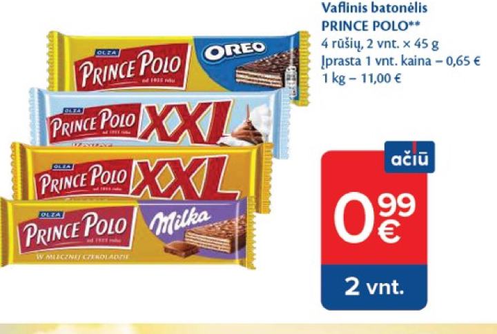 Vaflinis batonėlis PRINCE POLO, 2 vnt