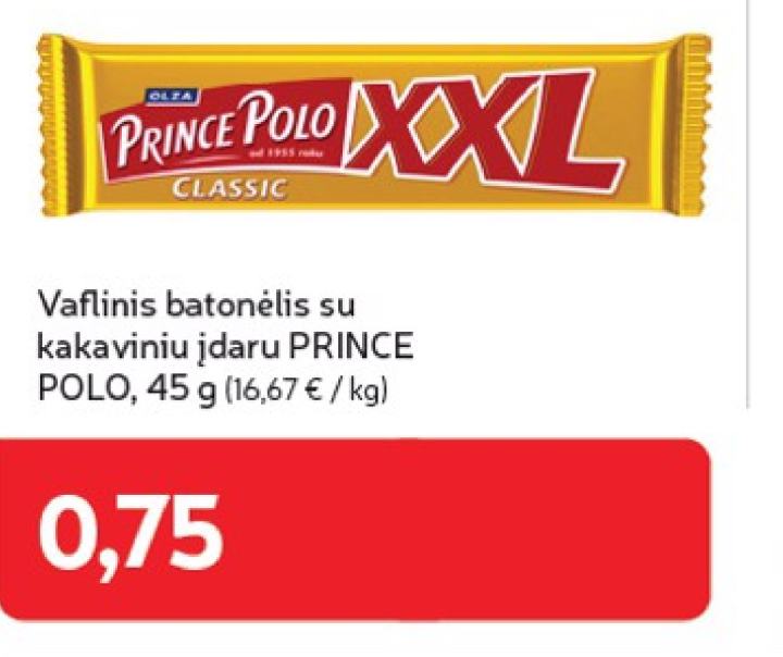 Vaflinis batonėlis su kakaviniu įdaru PRINCE POLO, 45 g