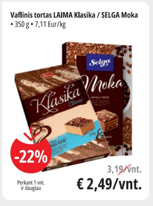 Vafllinis tortas LAIMA Klasika / SELGA Moka, 350 g
