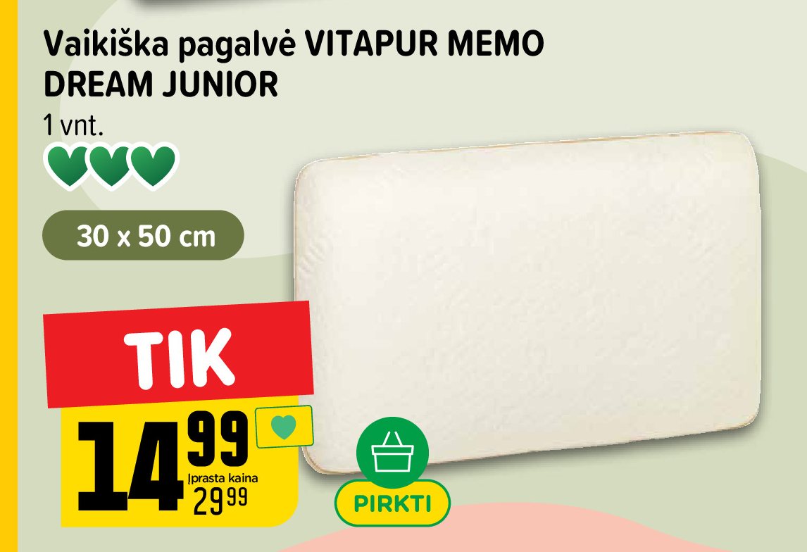 Vaikiška pagalvė VITAPUR MEMO DREAM JUNIOR, 1 vnt