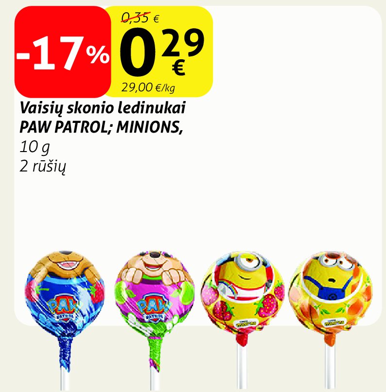 Vaisių skonio ledinukai PAW PATROL; MINIONS, 10 g