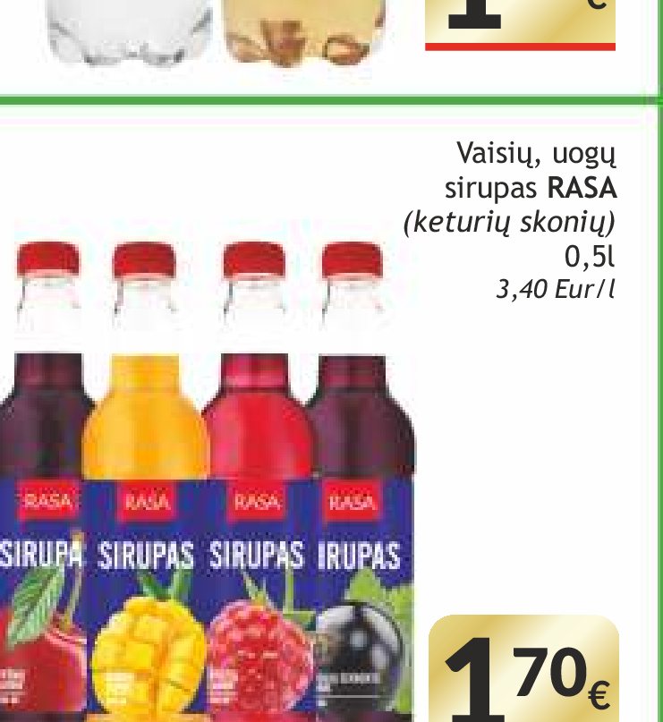 Vaisių, uogų sirupas RASA, 0.5 l