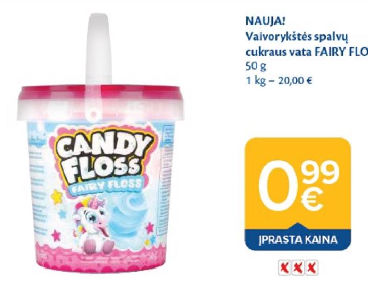 Vaivorykštės spalvų cukraus vata FAIRY FLOSS, 50 g