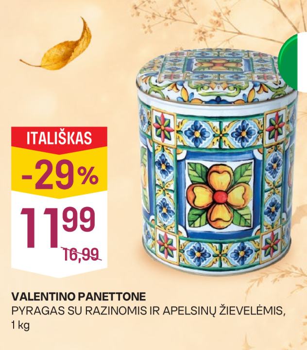 VALENTINO PANETTONE PYRAGAS SU RAZINOMIS IR APELSINŲ ŽIEVELĖMIS, 1 kg