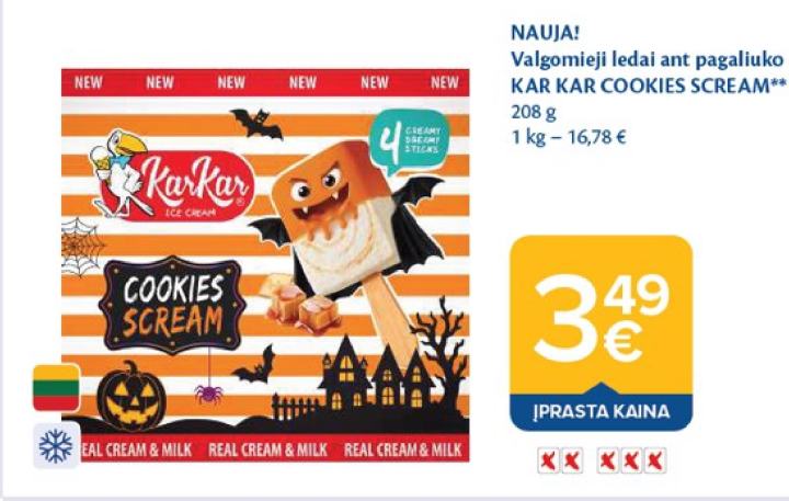 Valgomieji ledai ant pagaliuko KAR KAR COOKIES SCREAM, 208 g