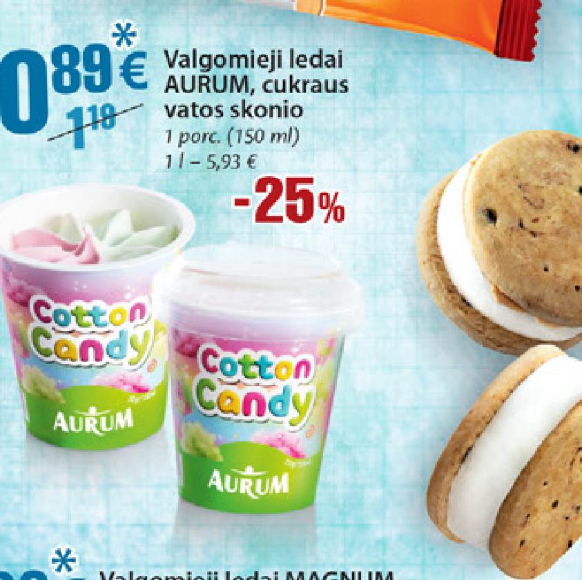 Valgomieji ledai AURUM, cukraus vatos skonio, 150 ml