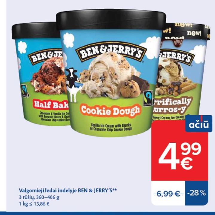 Valgomieji ledai indelyje BEN & JERRY'S, 406 g