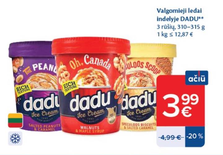 Valgomieji ledai indelyje DADU, 315 g