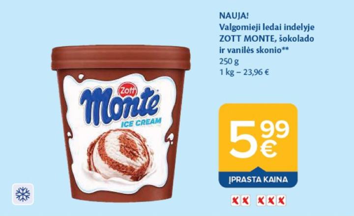 Valgomieji ledai indelyje ZOTT MONTE, 250 g