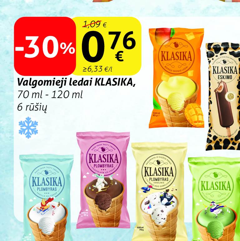 Valgomieji ledai KLASIKA, 70 ml - 120 ml