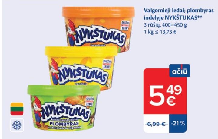 Valgomieji ledai; plombyras indelyje NYKŠTUKAS, 450 g