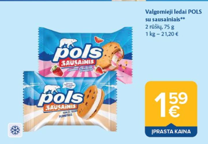 Valgomieji ledai POLS su sausainiais, 75 g