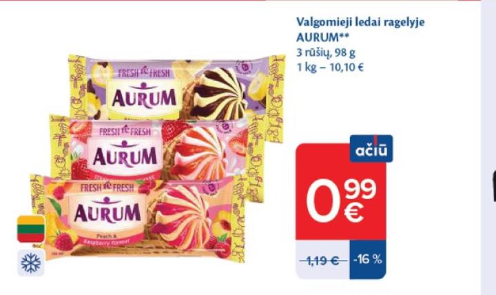 Valgomieji ledai ragelyje AURUM, 98 g