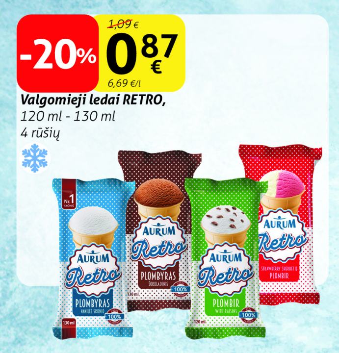 Valgomieji ledai RETRO, 120 ml - 130 ml