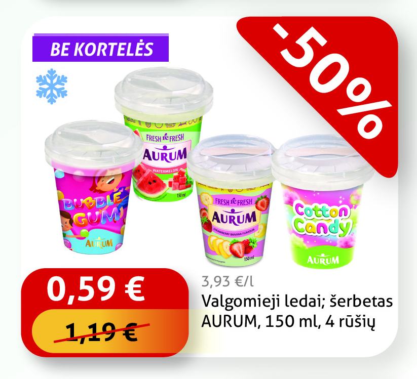 Valgomieji ledai; šerbetas AURUM, 150 ml